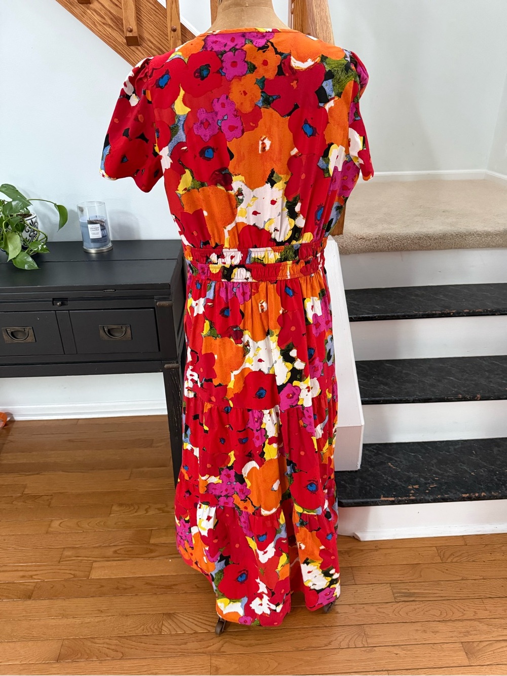 Maggy London Red Floral Maxi Dress with Orange & Pink Accents - Picture 3 of 9